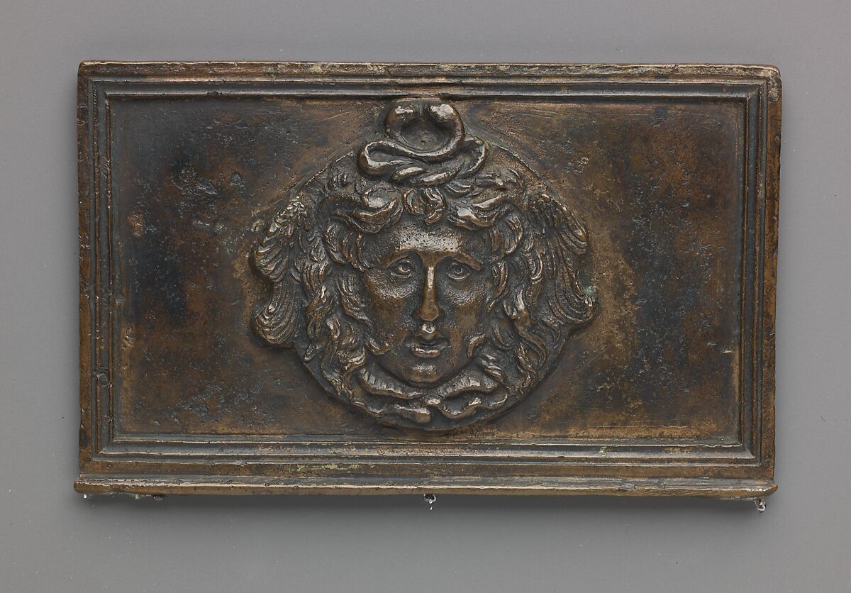 Medusa mask, model attributed to Severo Calzetta da Ravenna (Italian, active by 1496, died before 1543), Copper alloy with warm brown patina and areas of a worn black patina on top.