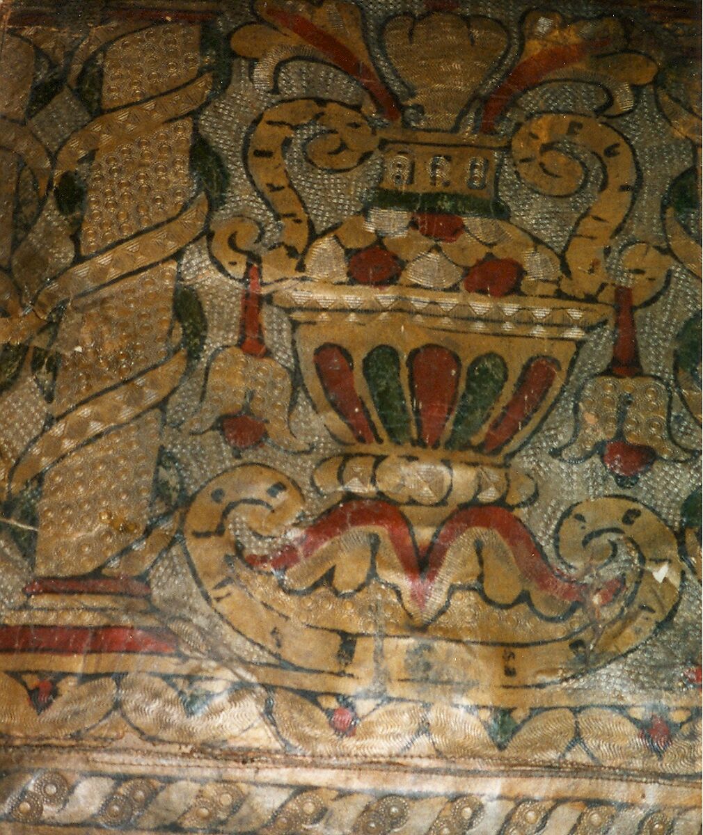 Chair Seat Cushion, Italian or Spanish (17th century), Leather, tooled and painted, Italian or Spanish