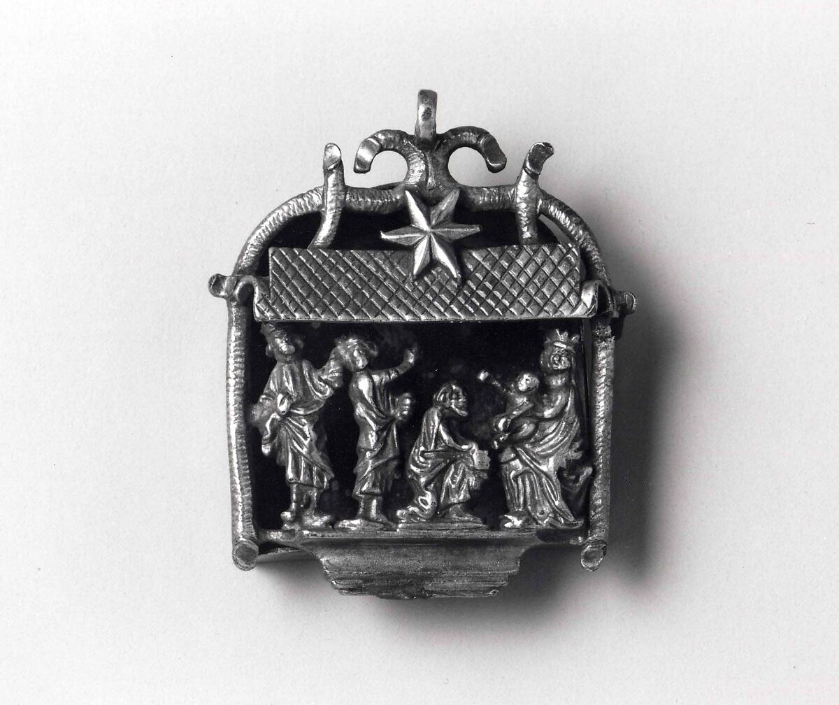 Pilgrim Badge with Adoration of the Magi, Silver gilt, sealing wax, German (possibly Cologne), probably Hanau 