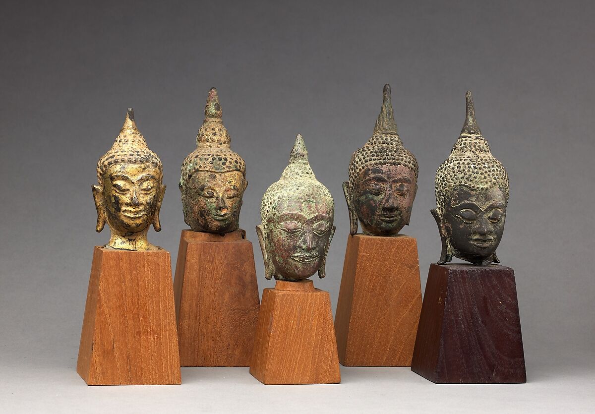 Head of the Buddha, Thai  , Ayutthaya period or, Copper alloy, with traces of leaf gilding., Thai