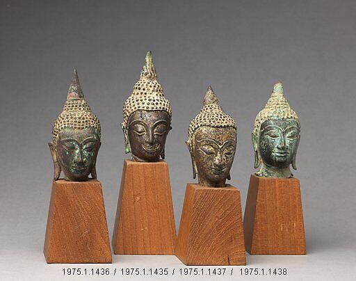 Head of the Buddha, Thai  , Ayutthaya period or, Copper alloy, some with traces of leaf gilding., Thai