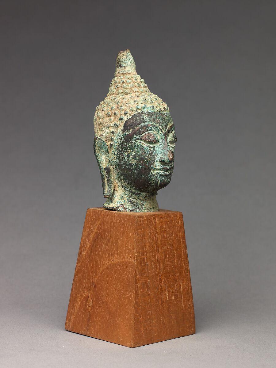 Head of the Buddha, Thai  , Ayutthaya period or, Copper alloy, some with traces of leaf gilding., Thai