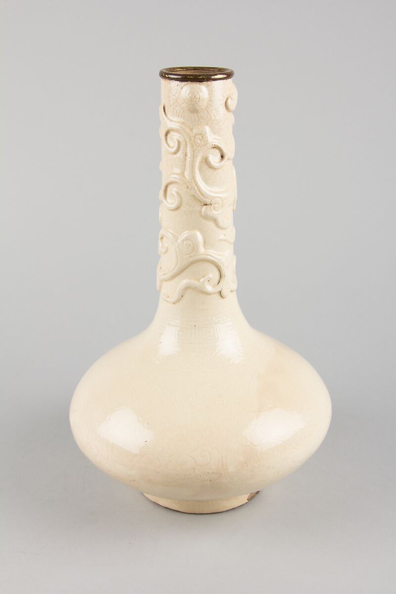 Bottle vase, Porcelain with relief and incised decoration (Jingdezhen ware), China