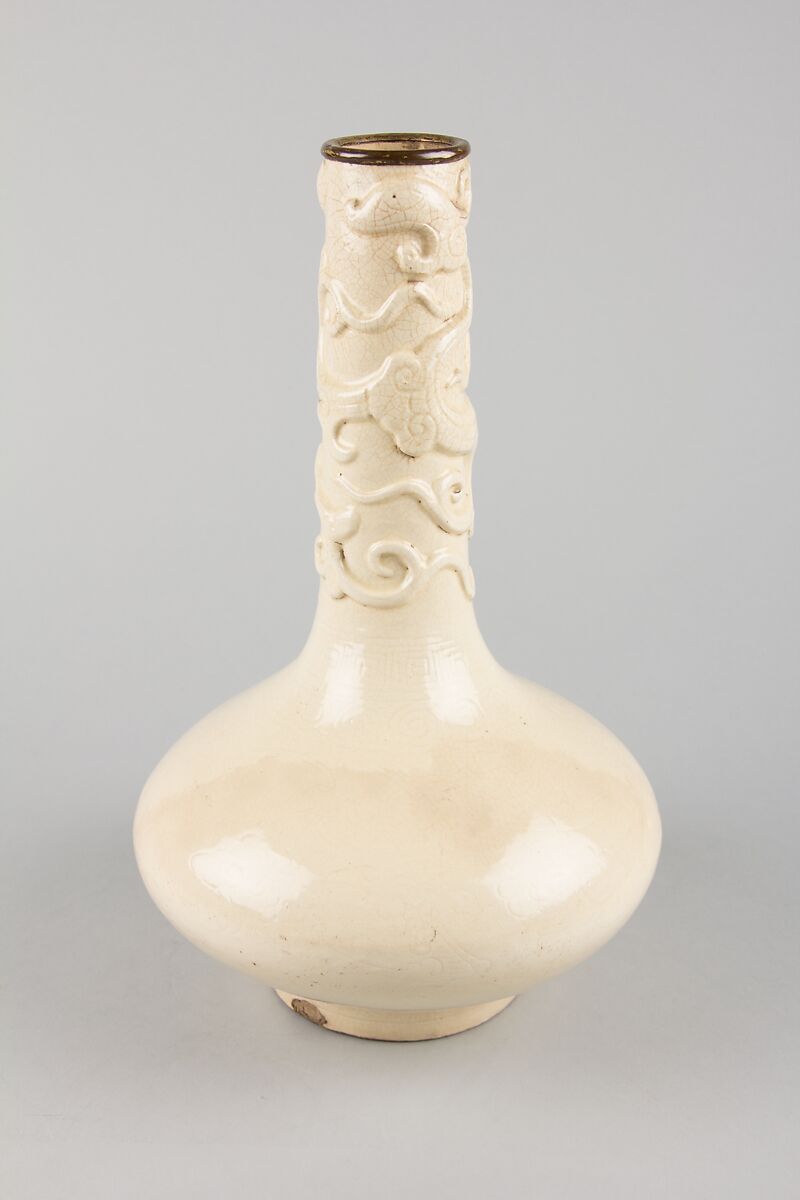 Bottle vase, Porcelain with relief and incised decoration (Jingdezhen ware), China