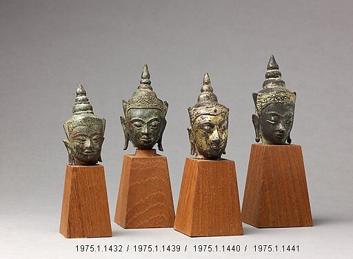 Head of the Buddha, Thai  , Ayutthaya period or, Copper alloy, some with traces of leaf gilding., Thai