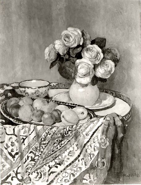 Bouquet of Roses and Fruit, Albert André (French, Lyons 1869–1954 Laudun), Oil on canvas