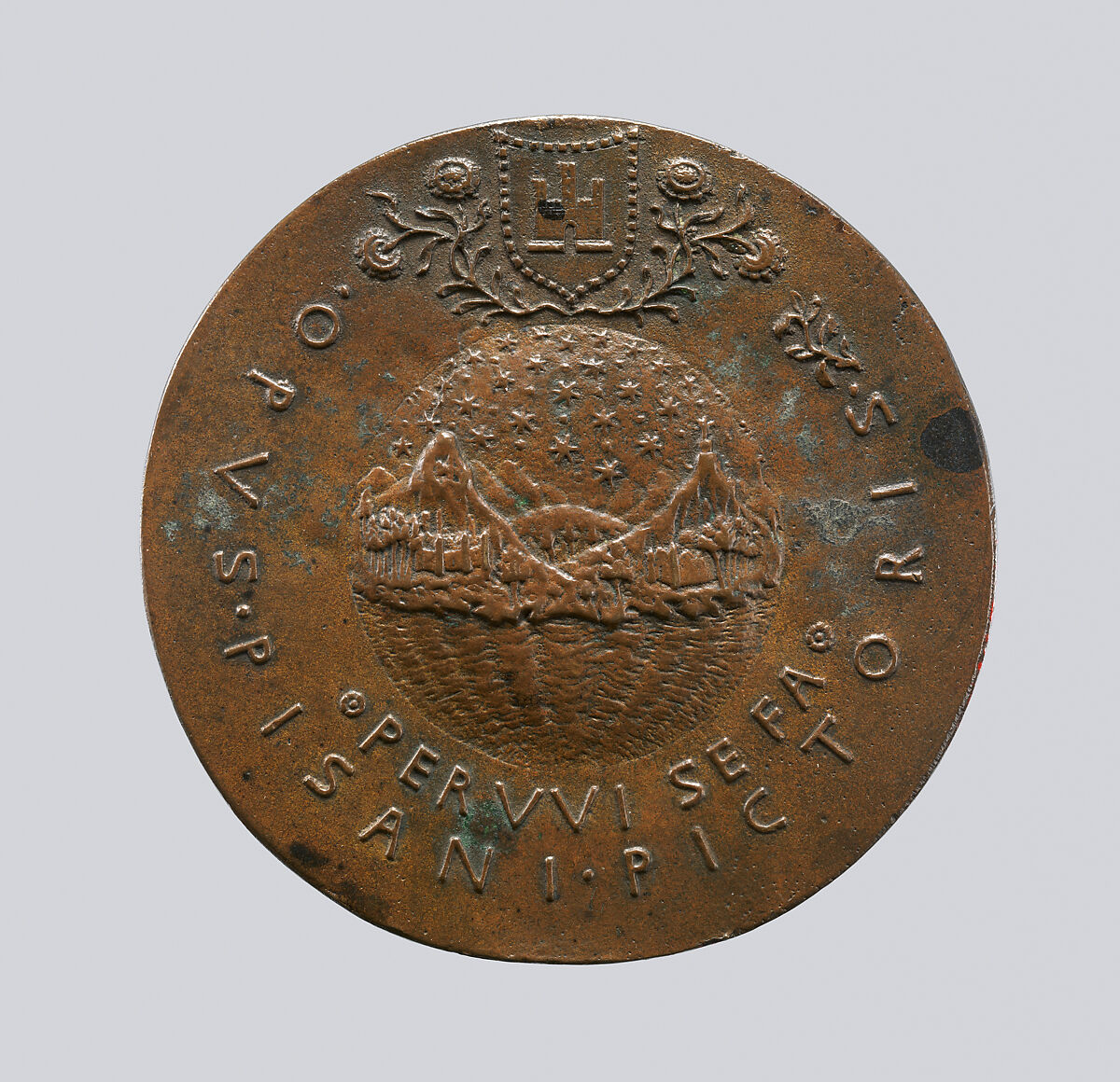 Portrait medal of Don Inigo d'Avalos (obverse); Sphere Representing Earth, Sea, and Sky (reverse), Pisanello (Antonio Pisano) (Italian, Pisa or Verona by 1395–1455), Bronze (copper alloy with warm brown patina under a worn layer of black wax)