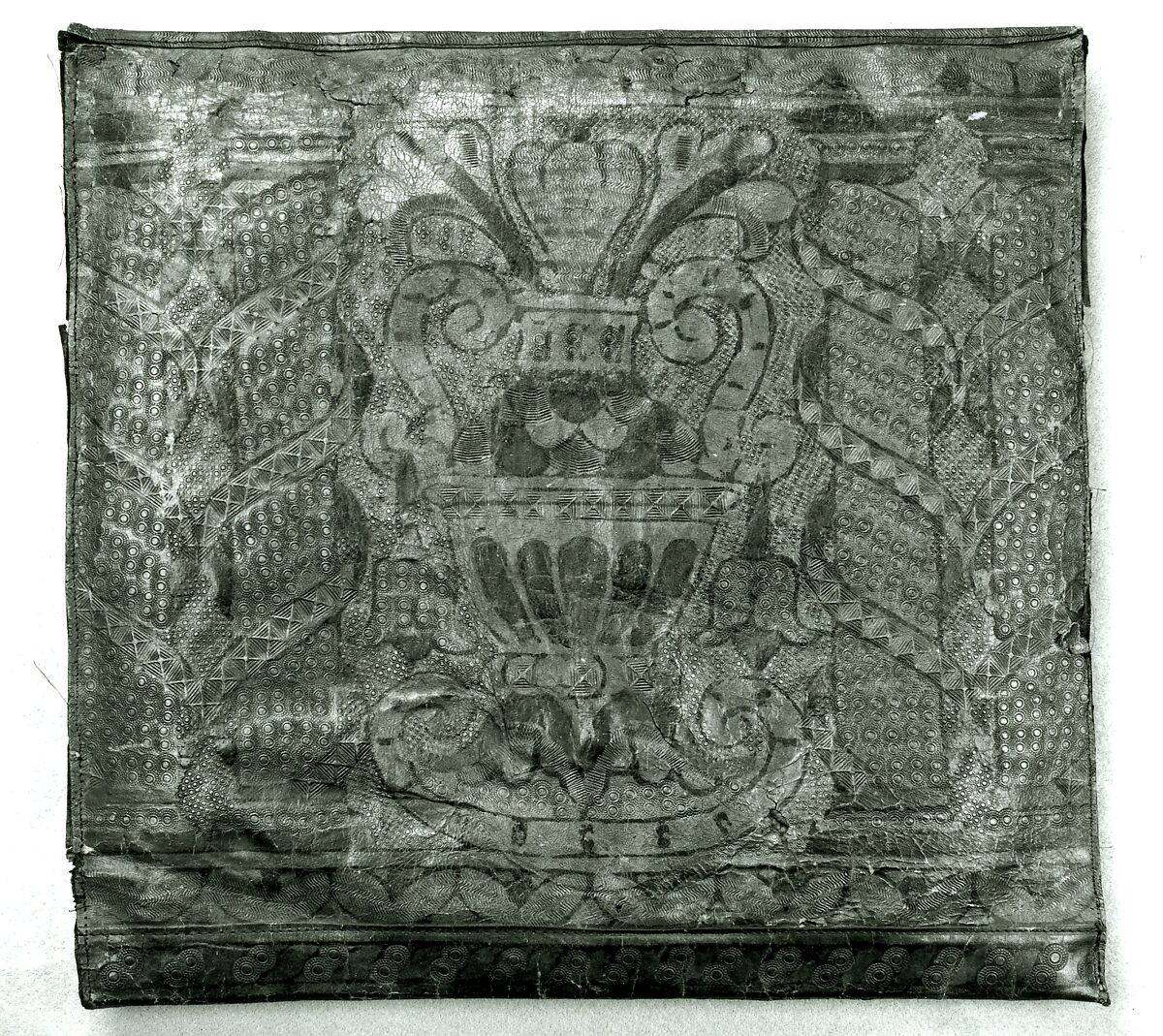 Chair seat cushion, Leather, tooled and painted, Italian or Spanish