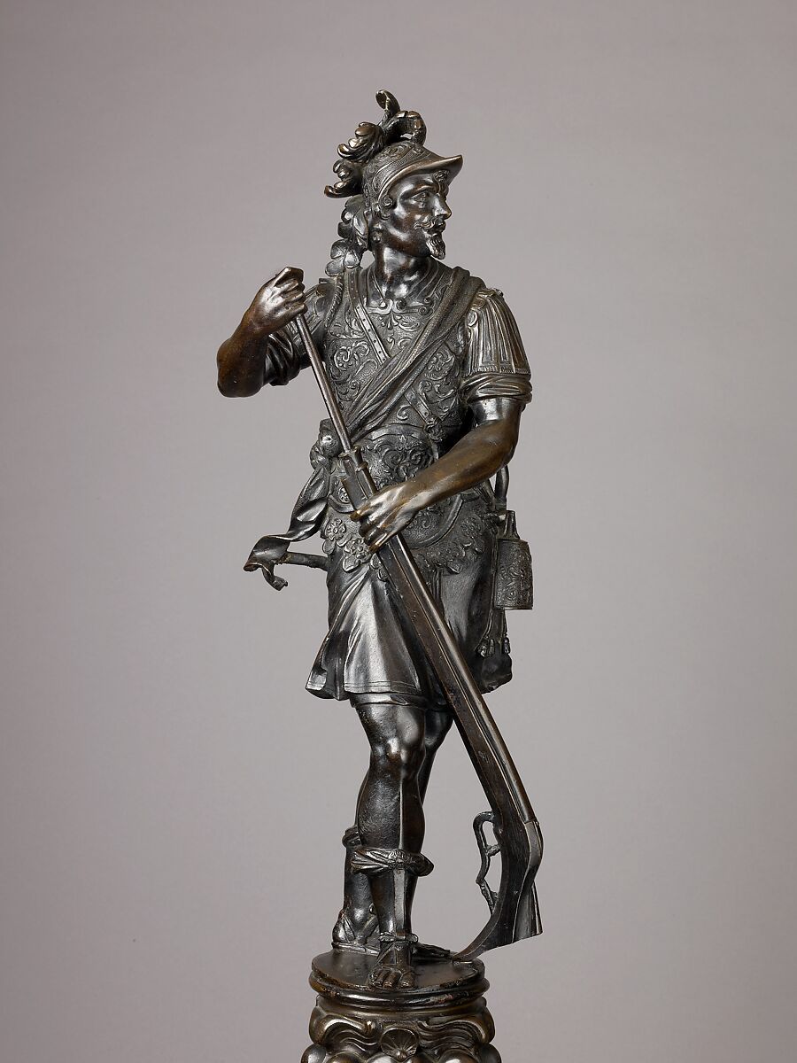 Andiron, Model, workshop of Niccolò Roccatagliata (Italian, born Genoa, active 1593–1636) (?), Venice, Copper alloy with a warm brown patina under a partly worn dark brown to black patina, cast in three segments.