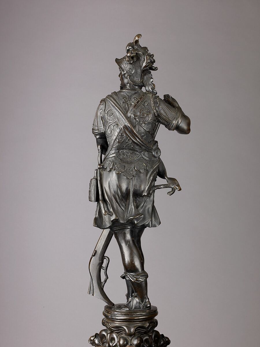 Andiron, Model, workshop of Niccolò Roccatagliata (Italian, born Genoa, active 1593–1636) (?), Venice, Copper alloy with a warm brown patina under a partly worn dark brown to black patina, cast in three segments.