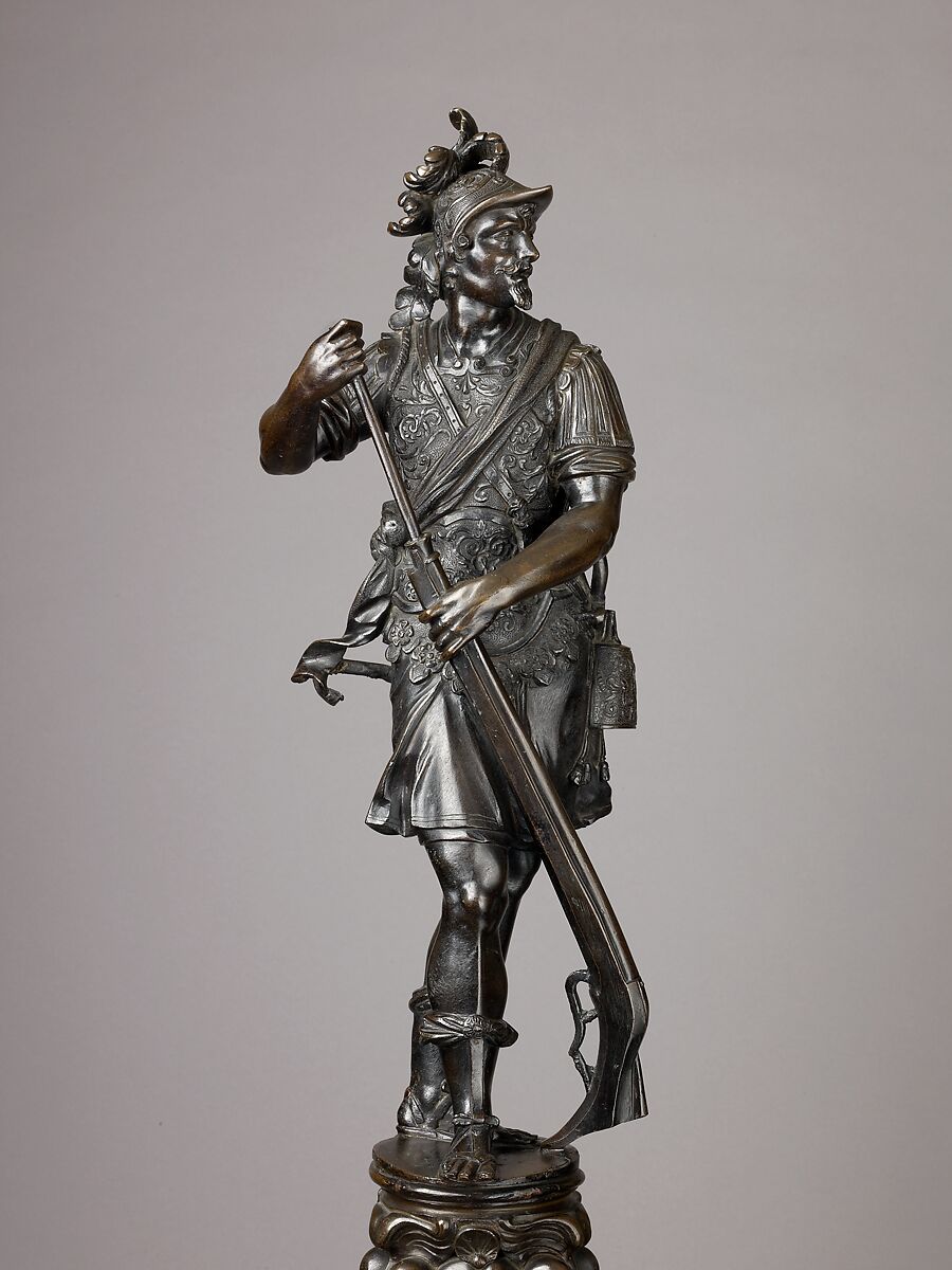 Andiron, Model, workshop of Niccolò Roccatagliata (Italian, born Genoa, active 1593–1636) (?), Venice, Copper alloy with a warm brown patina under a partly worn dark brown to black patina, cast in three segments. 