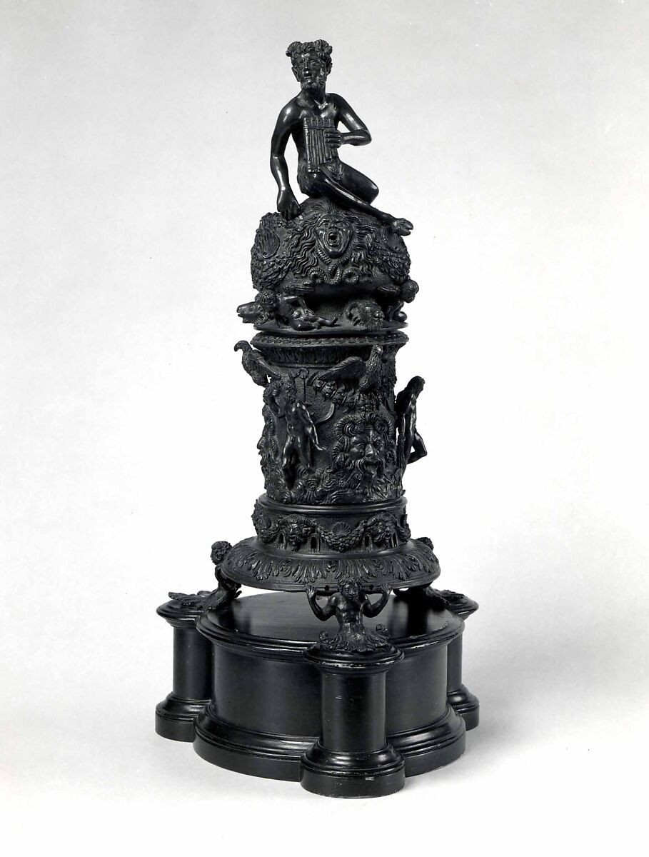 Perfume Burner Surmounted by a Satyr, Workshop of Desiderio da Firenze (Italian, born Florence, active Padua, 1532–45), Binary alloy (copper, tin, with traces of zinc, iron, nickel, silver, and antimony); a brown to olive green patina and minor traces of gilding.