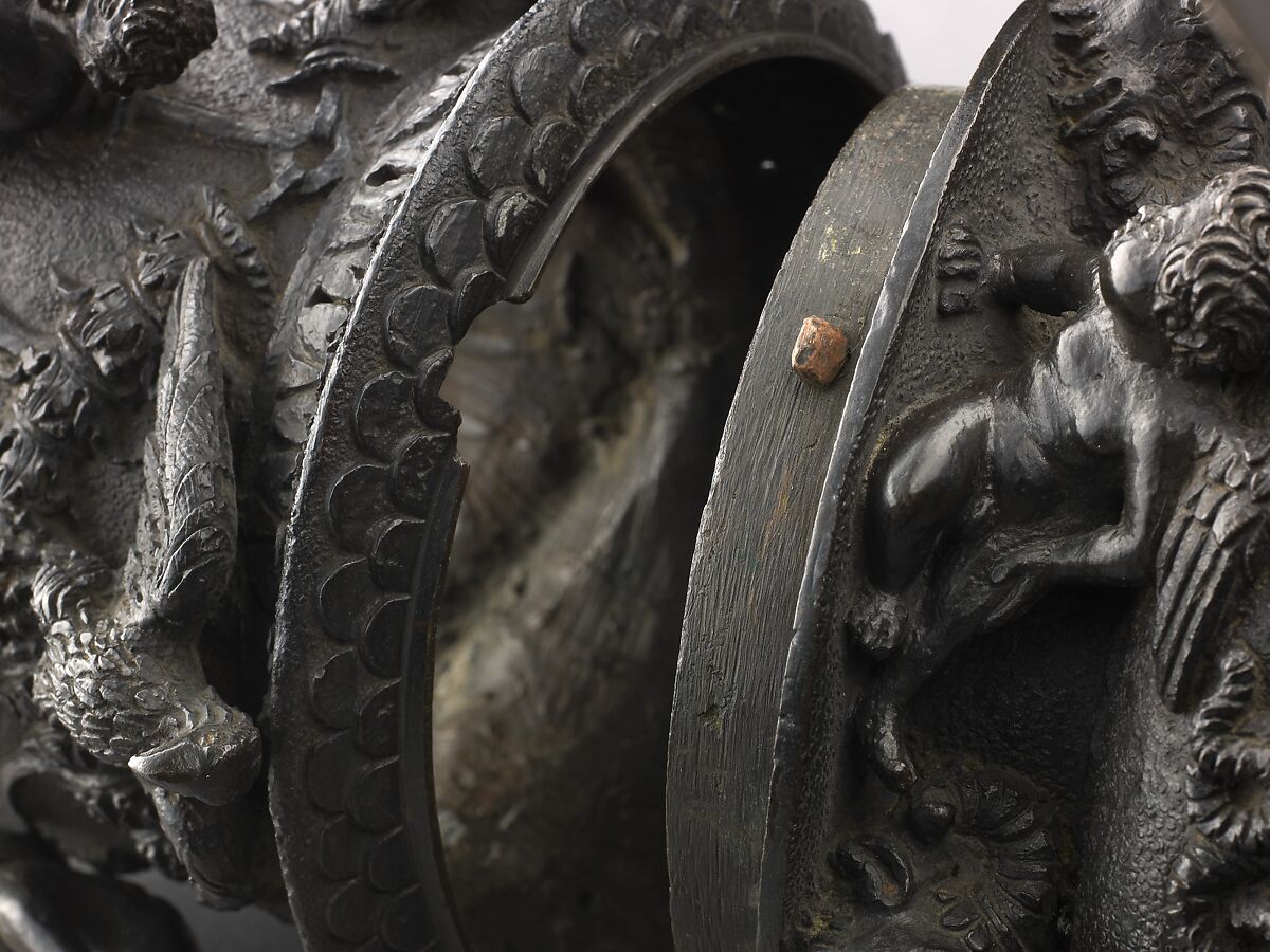 Perfume Burner Surmounted by a Satyr, Workshop of Desiderio da Firenze (Italian, born Florence, active Padua, 1532–45), Binary alloy (copper, tin, with traces of zinc, iron, nickel, silver, and antimony); a brown to olive green patina and minor traces of gilding.