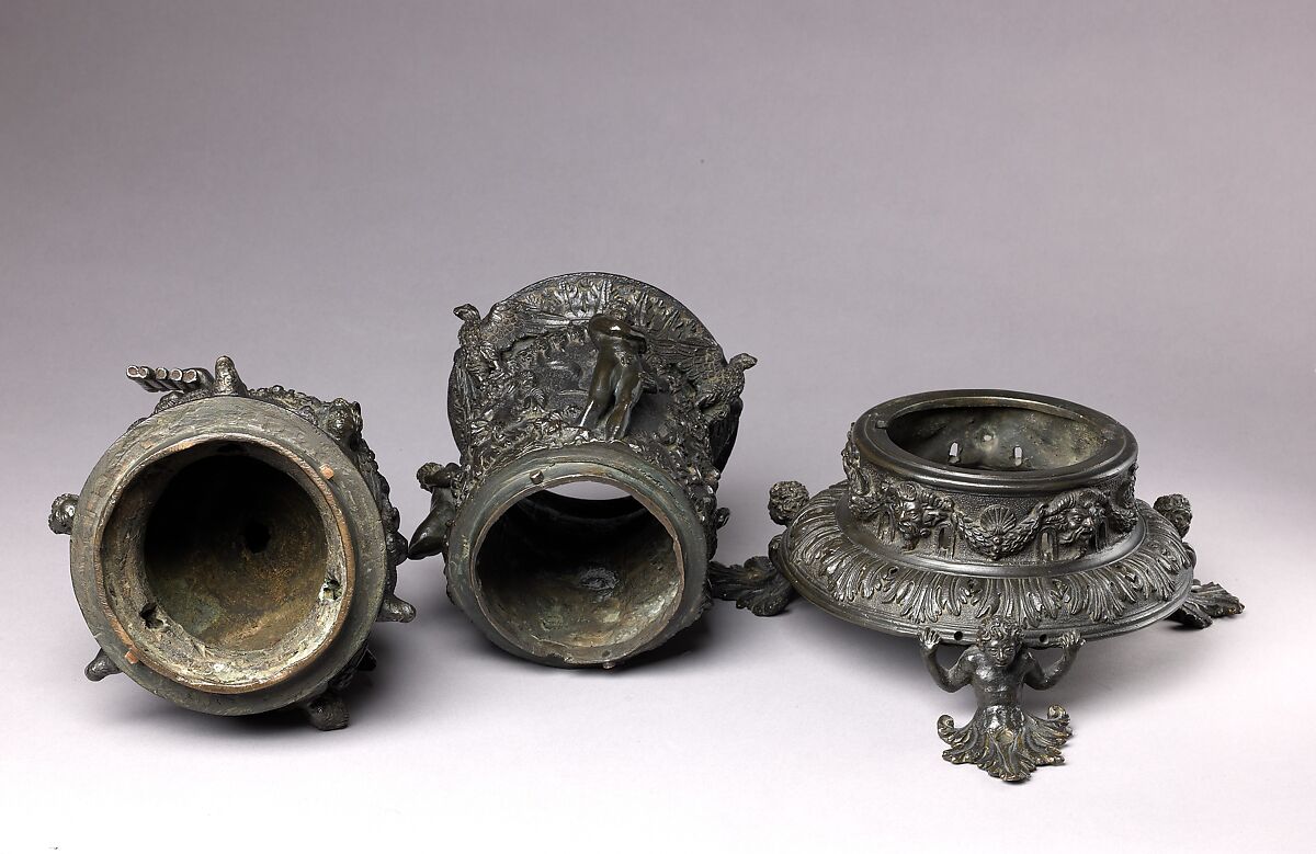 Perfume Burner Surmounted by a Satyr, Workshop of Desiderio da Firenze (Italian, born Florence, active Padua, 1532–45), Binary alloy (copper, tin, with traces of zinc, iron, nickel, silver, and antimony); a brown to olive green patina and minor traces of gilding.