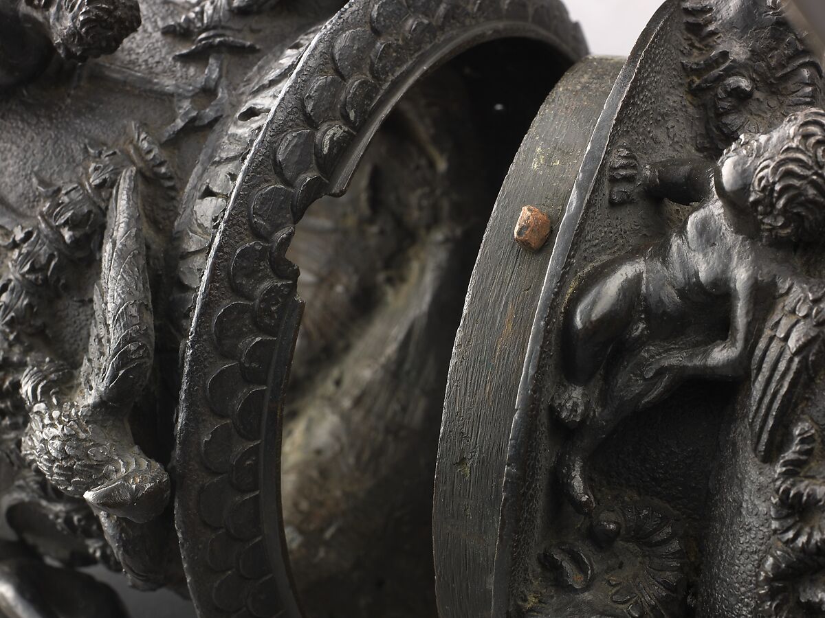 Perfume Burner Surmounted by a Satyr, Workshop of Desiderio da Firenze (Italian, born Florence, active Padua, 1532–45), Binary alloy (copper, tin, with traces of zinc, iron, nickel, silver, and antimony); a brown to olive green patina and minor traces of gilding.