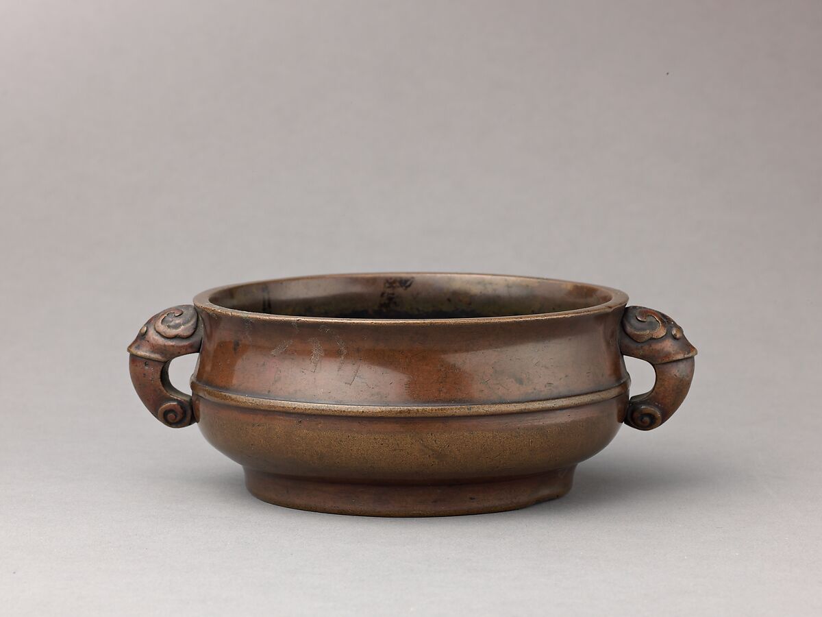 Censer with elephant-shaped handles, Chinese  , Qing Dynasty, Bronze with treated surface., Chinese