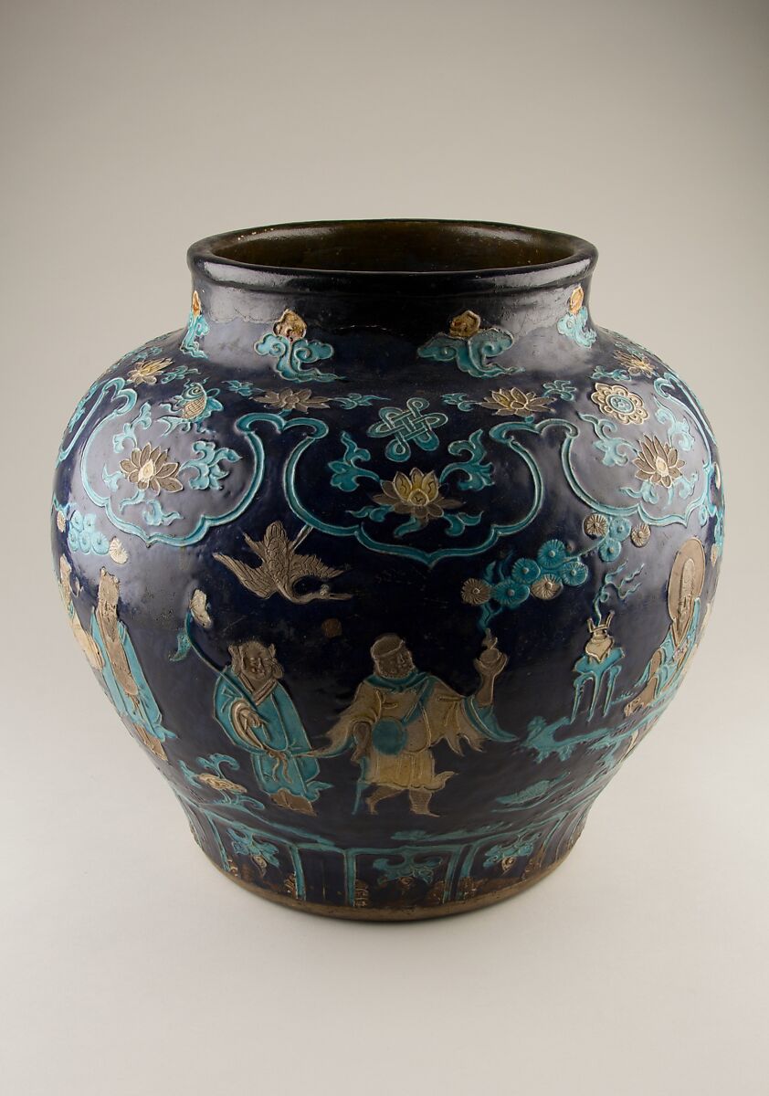 Jar with immortals, Stoneware with polychrome enamels (Fahua ware), China 