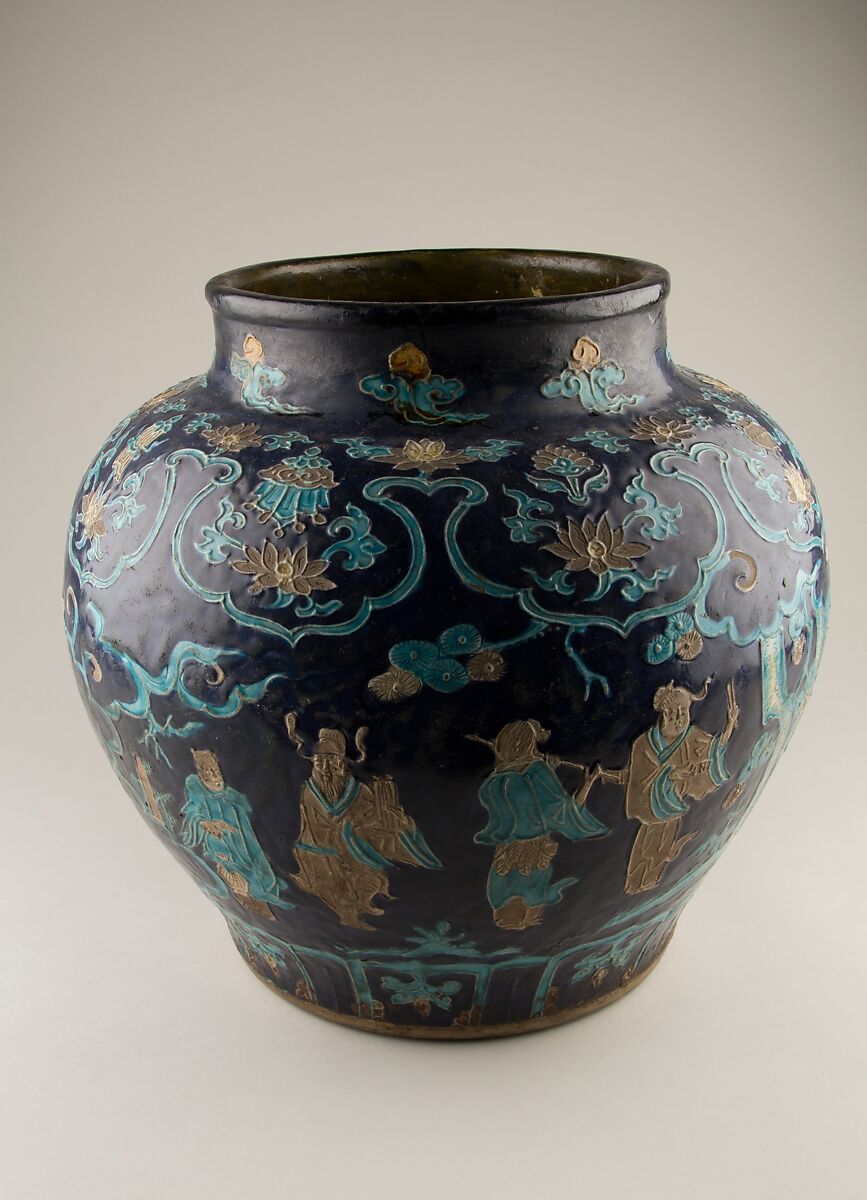 Jar with immortals, Stoneware with polychrome enamels (Fahua ware), China
