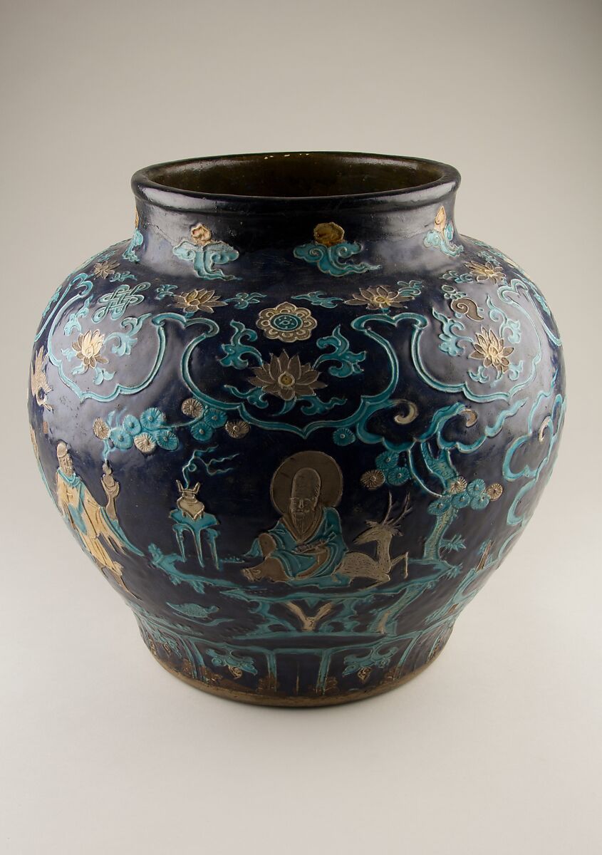 Jar with immortals, Stoneware with polychrome enamels (Fahua ware), China