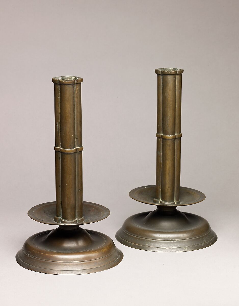 Candlestick, Brass with dull natural patina., Netherlandish or British (?)