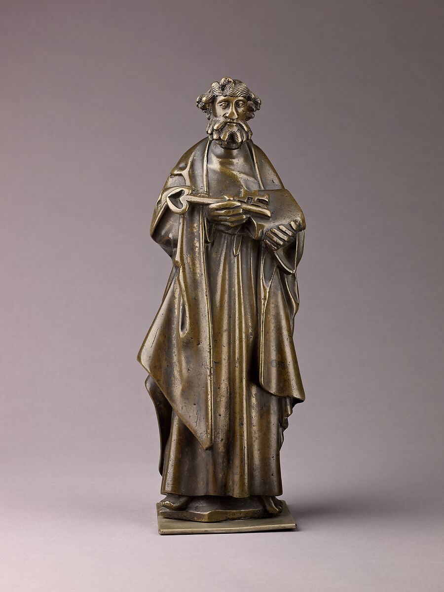 Saint Peter, Brass (copper alloy with a high percentage of zinc) with natural olive green patina., Netherlandish, Tournai