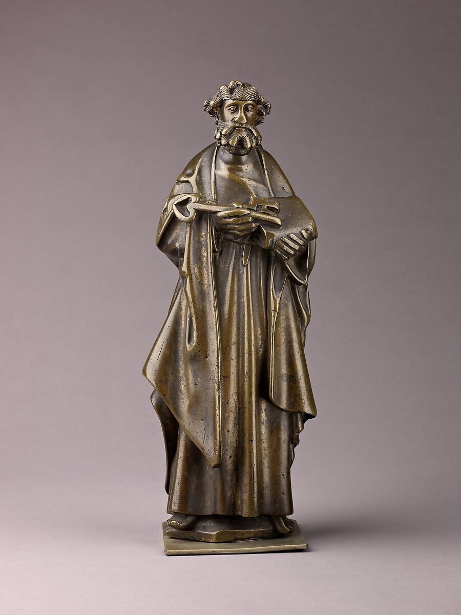 Saint Peter, Brass (copper alloy with a high percentage of zinc) with natural olive green patina., Netherlandish, Tournai 