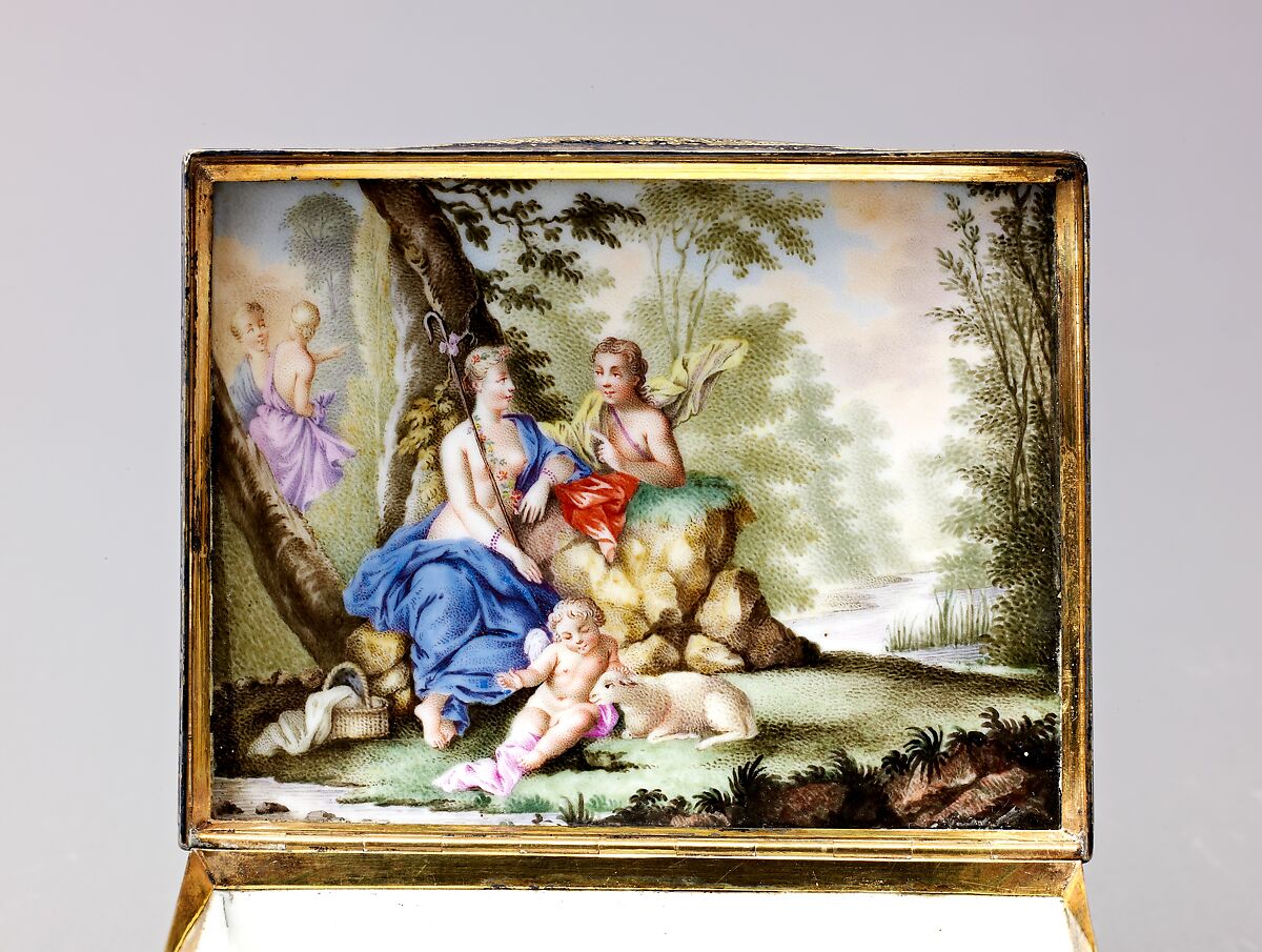 Snuffbox, Hard-paste porcelain, silver-gilt mounts., German, Meissen