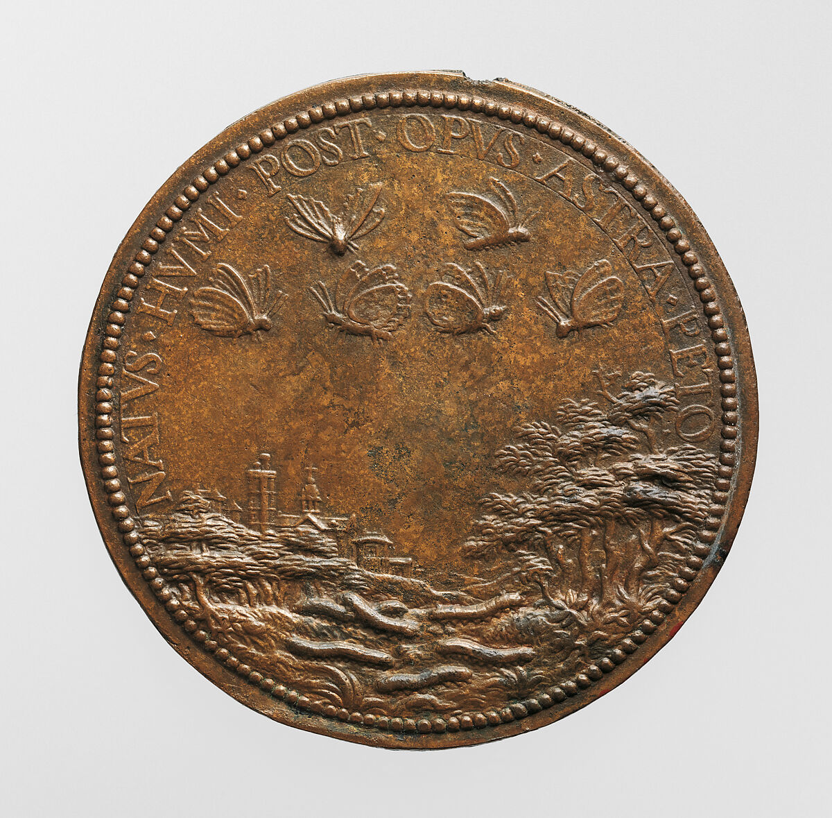 Portrait medal of Jacques Boyceau (obverse); Allegory of the Cycle of Life (reverse), Abraham Dupré (1604–1647)  , Paris, Bronze (copper alloy with reddish brown cuprite patina), French