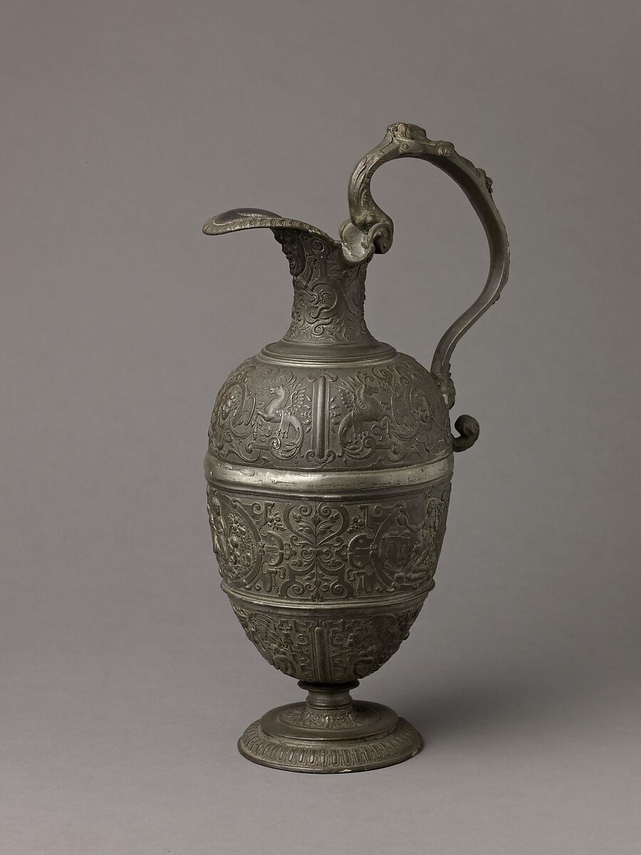 Ewer with Figures of Faith, Hope, and Charity, François Briot (French (1550–1615 or later)), Pewter 
