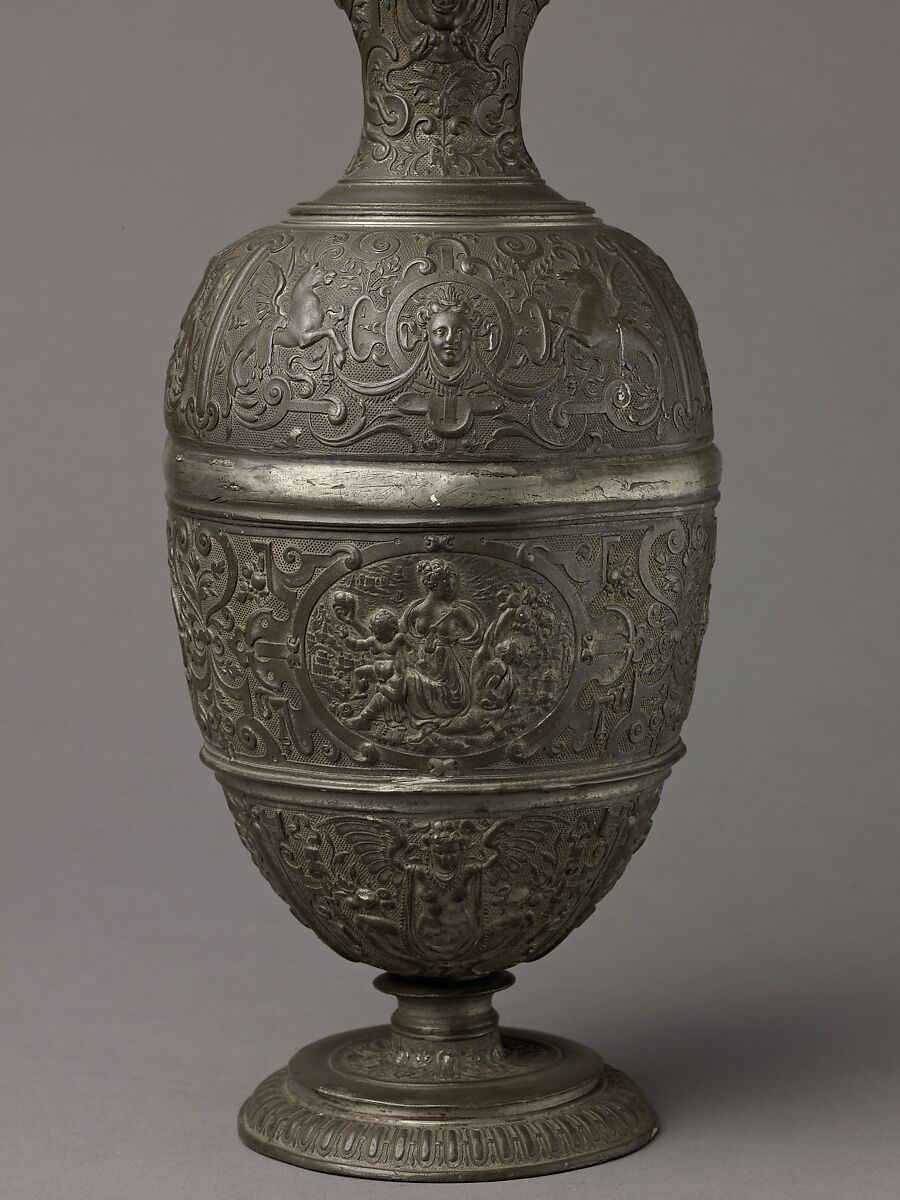 Ewer with Figures of Faith, Hope, and Charity, François Briot (French (1550–1615 or later)), Pewter
