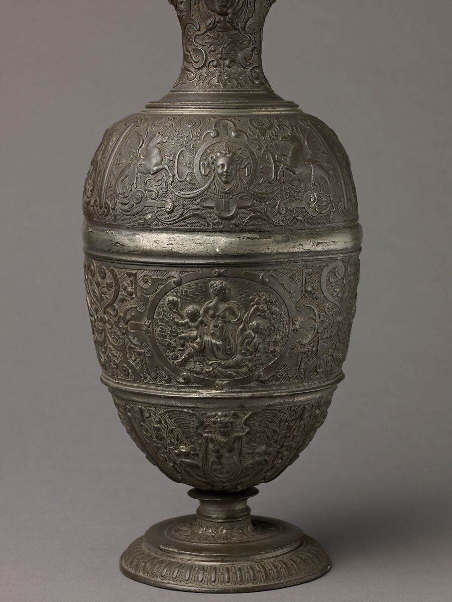 Ewer with Figures of Faith, Hope, and Charity, François Briot (French (1550–1615 or later)), Pewter