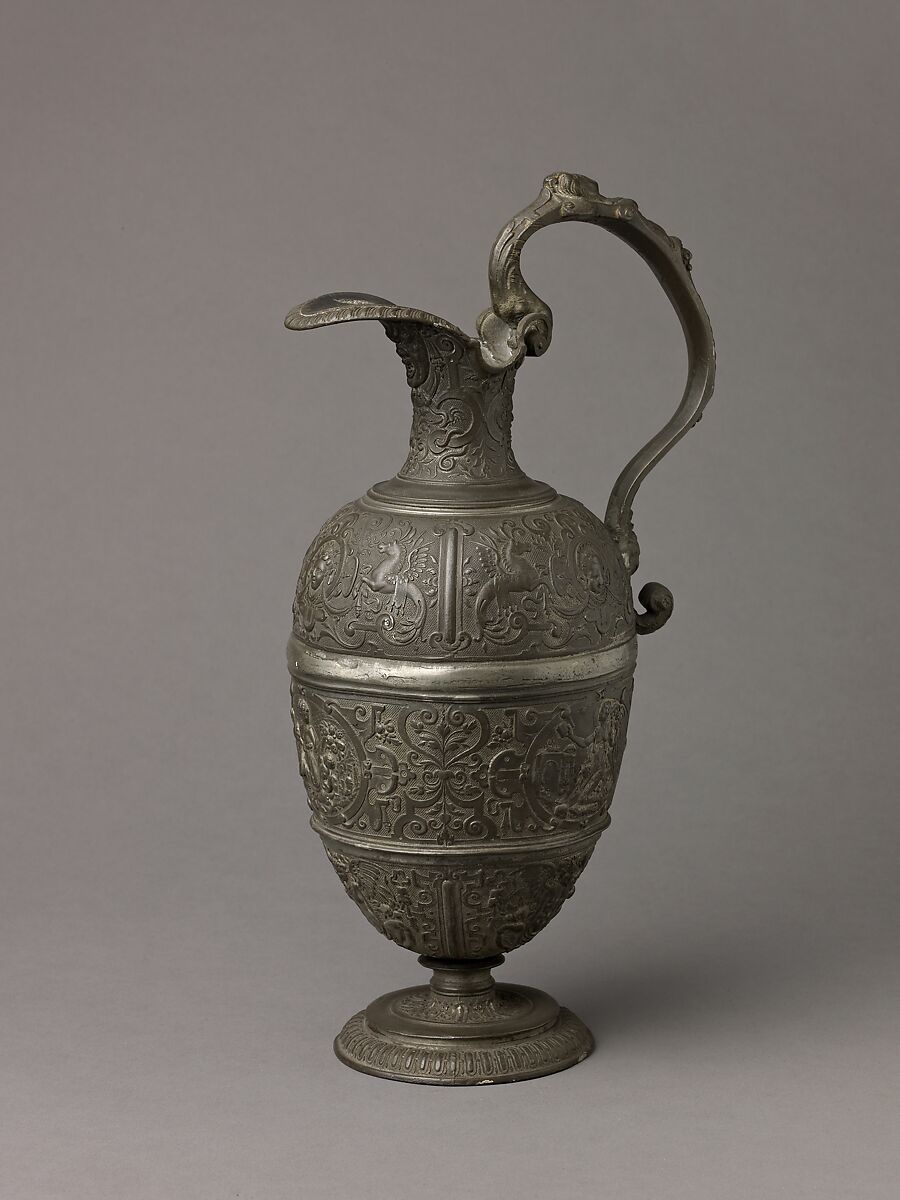 Ewer with Figures of Faith, Hope, and Charity, François Briot (French (1550–1615 or later)), Pewter