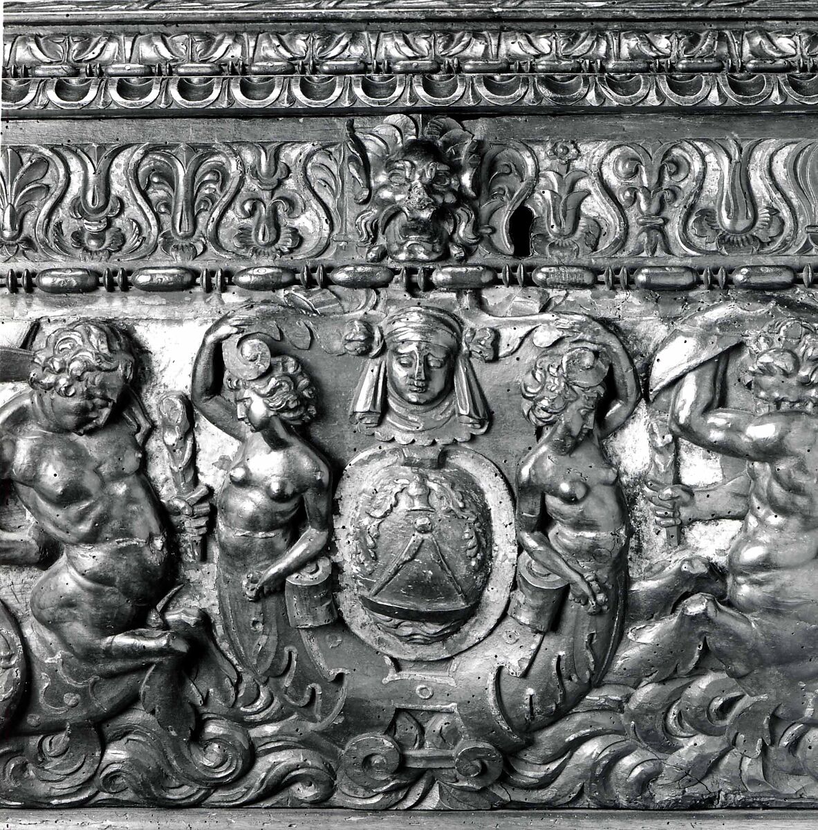 Cassone, Walnut, carved and partially gilded., Italian (Tuscany or Rome?)