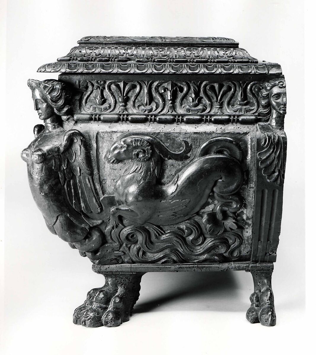 Cassone, Walnut, carved and partially gilded., Italian (Tuscany or Rome?)