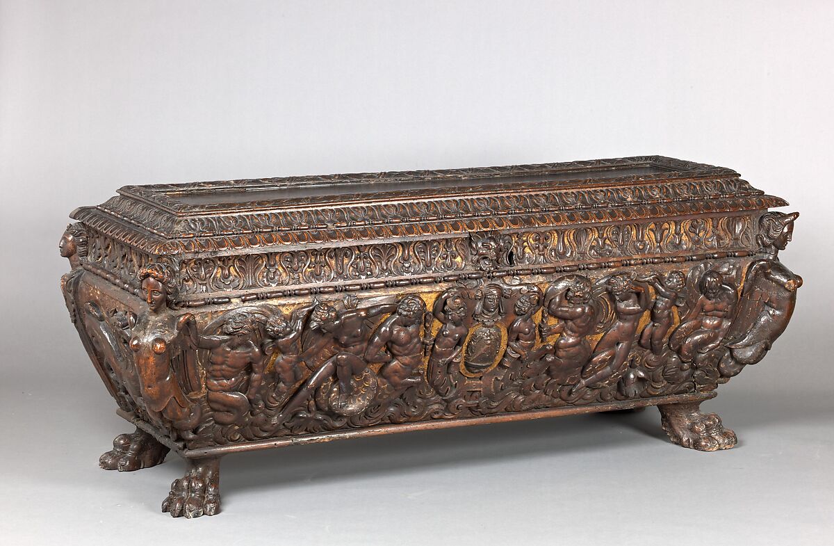 Cassone, Walnut, carved and partially gilded., Italian (Tuscany or Rome?) 