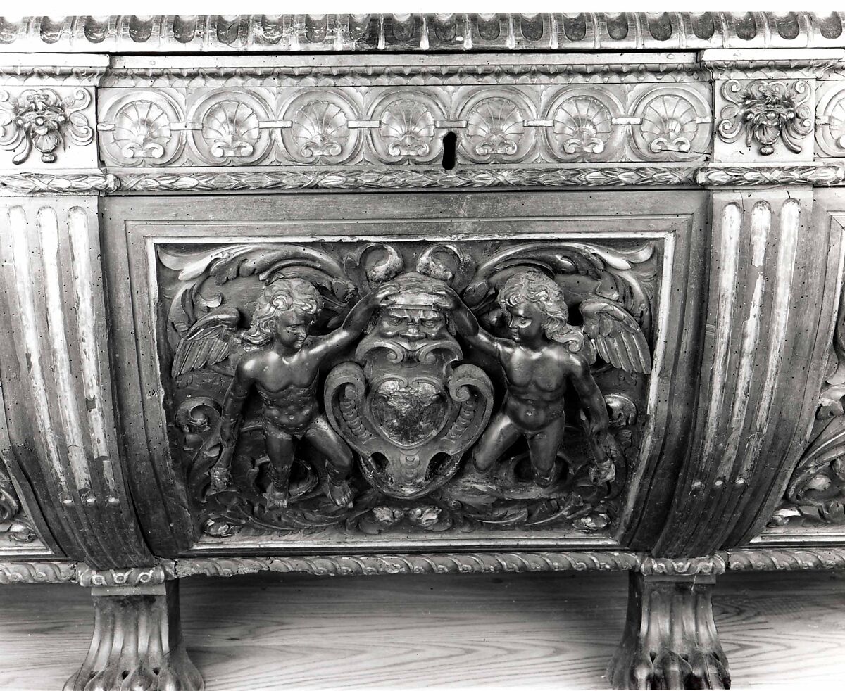 Cassone, Walnut, carved and partially gilded., Italian