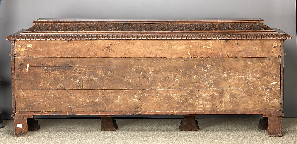 Cassone, Walnut, carved and partially gilded., Italian