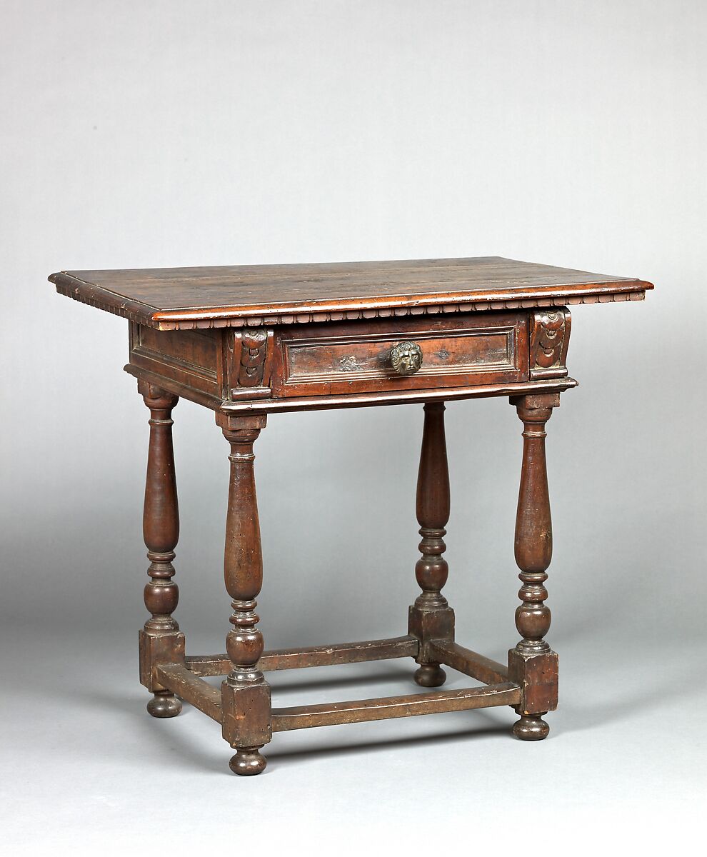 Small table, Walnut, turned, and bronze., Italian 