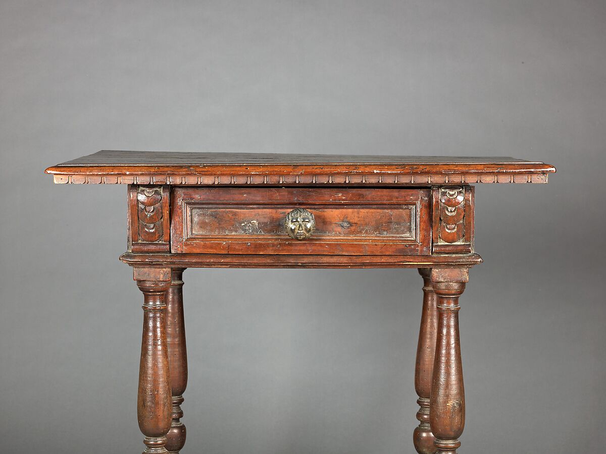 Small table, Walnut, turned, and bronze., Italian