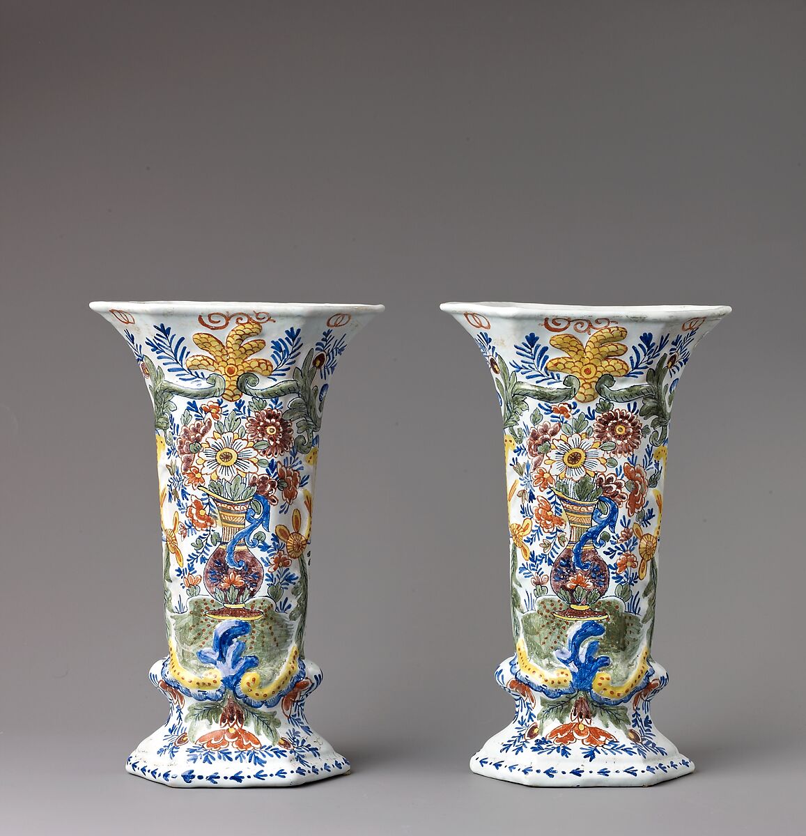 Pair of vases, Tin glazed earthenware, Dutch 
