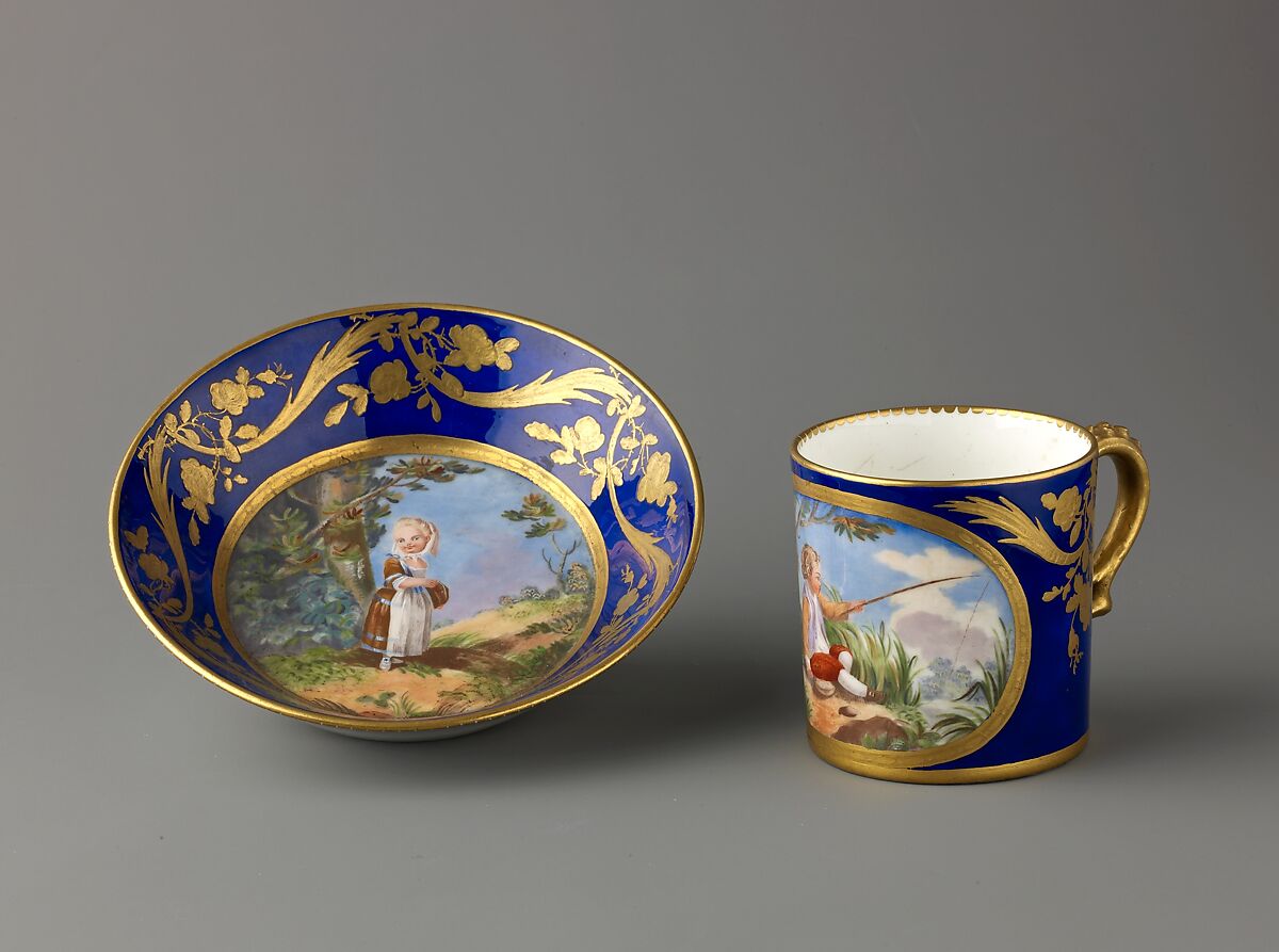 Cup and saucer, Soft-paste porcelain, French, Sèvres 