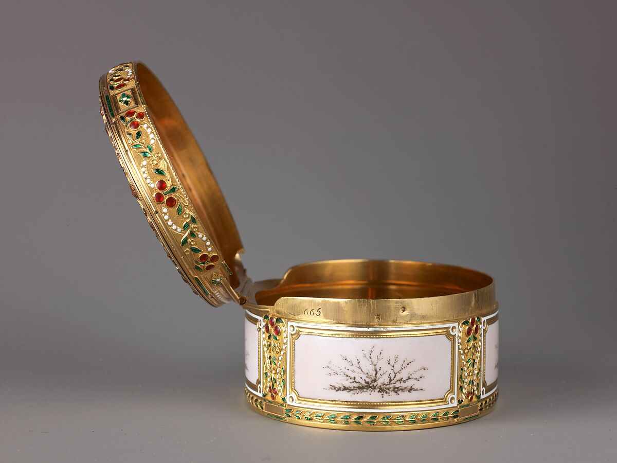 Snuffbox with An Allegory of Geography, Joseph Etienne Blerzy (French, active 1750–1806), Gold, enamel, and pearls