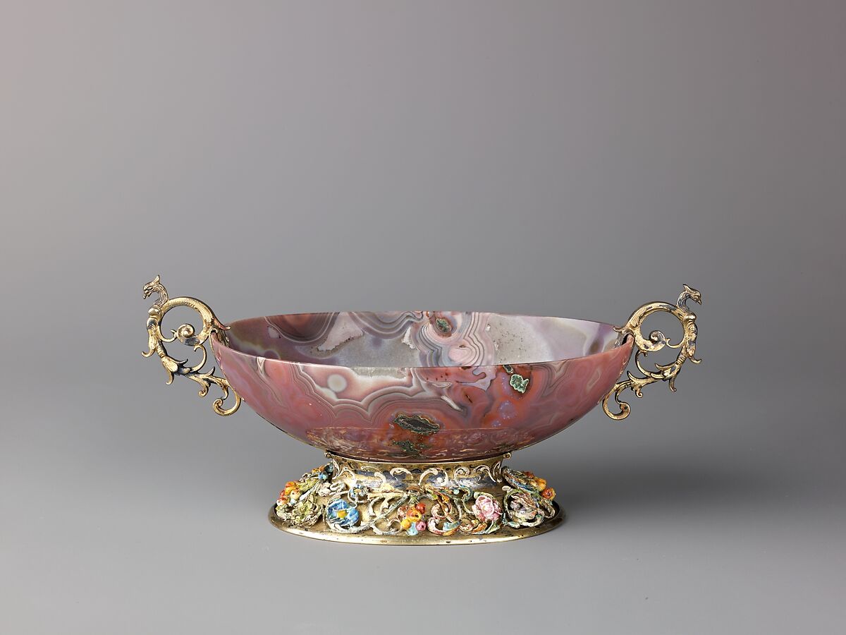 Bowl with Handles, Marx Merzenbach (German (Augsberg), active 1642-died 1688), Jasper, silver gilt and enamel., German, Augsburg 