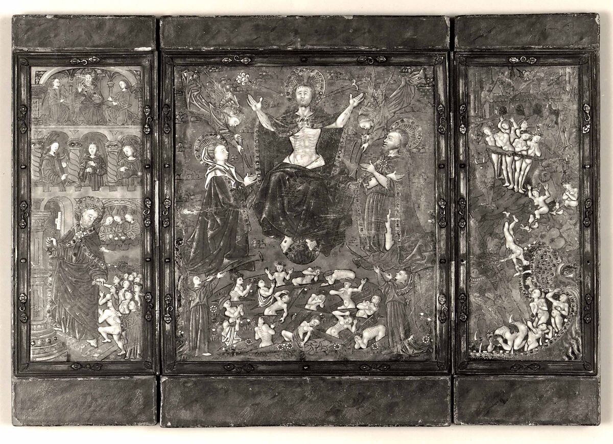 Triptych: The Last Judgment, Master of the Orléans Triptych (French, active late 15th–early 16th century), Painted enamels on copper, partly gilded., French