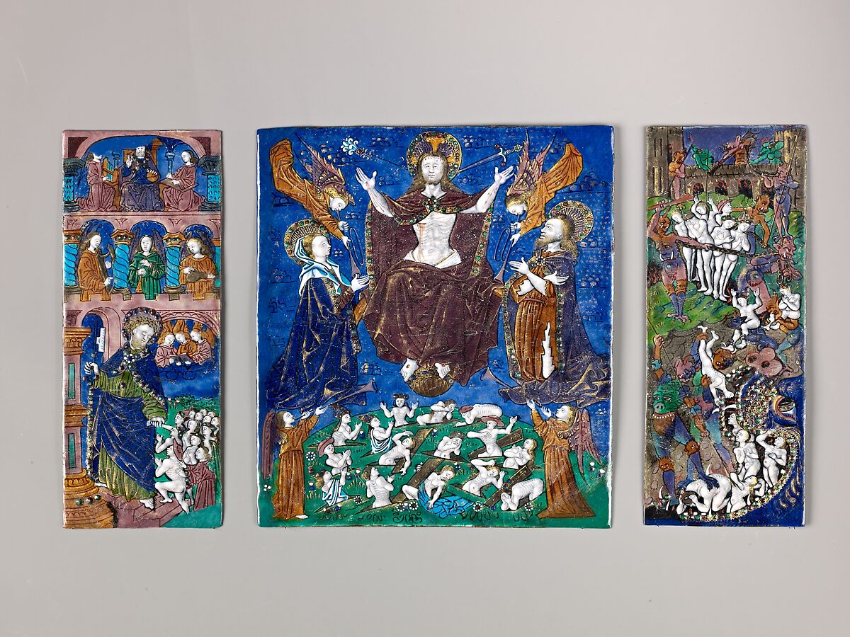 Triptych: The Last Judgment, Master of the Orléans Triptych (French, active late 15th–early 16th century), Painted enamels on copper, partly gilded., French 