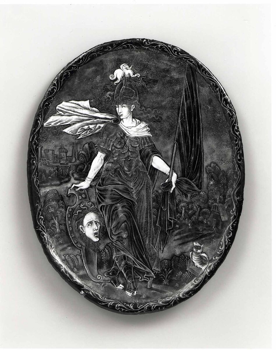 Minerva, probably Jean Limosin (French, Limoges ca. 1580– 1646), Painted enamel on copper, partly gilt.