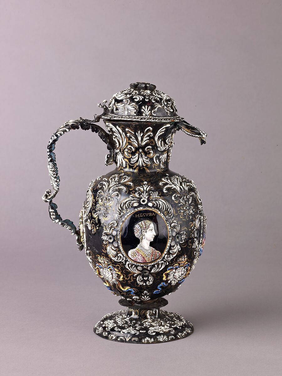 Ewer, Jacques Nouailher (French, Limoges 1605–1674 Limoges), Painted enamel on
copper, partly gilt; paste gems. 