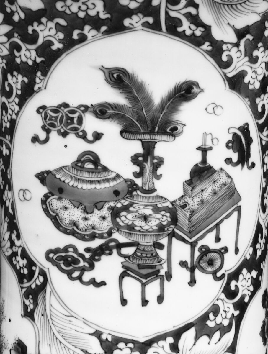 Vase with landscape and bird-and-flower scenes, Porcelain painted with cobalt blue under a transparent glaze (Jingdezhen ware, Jiangxi), China