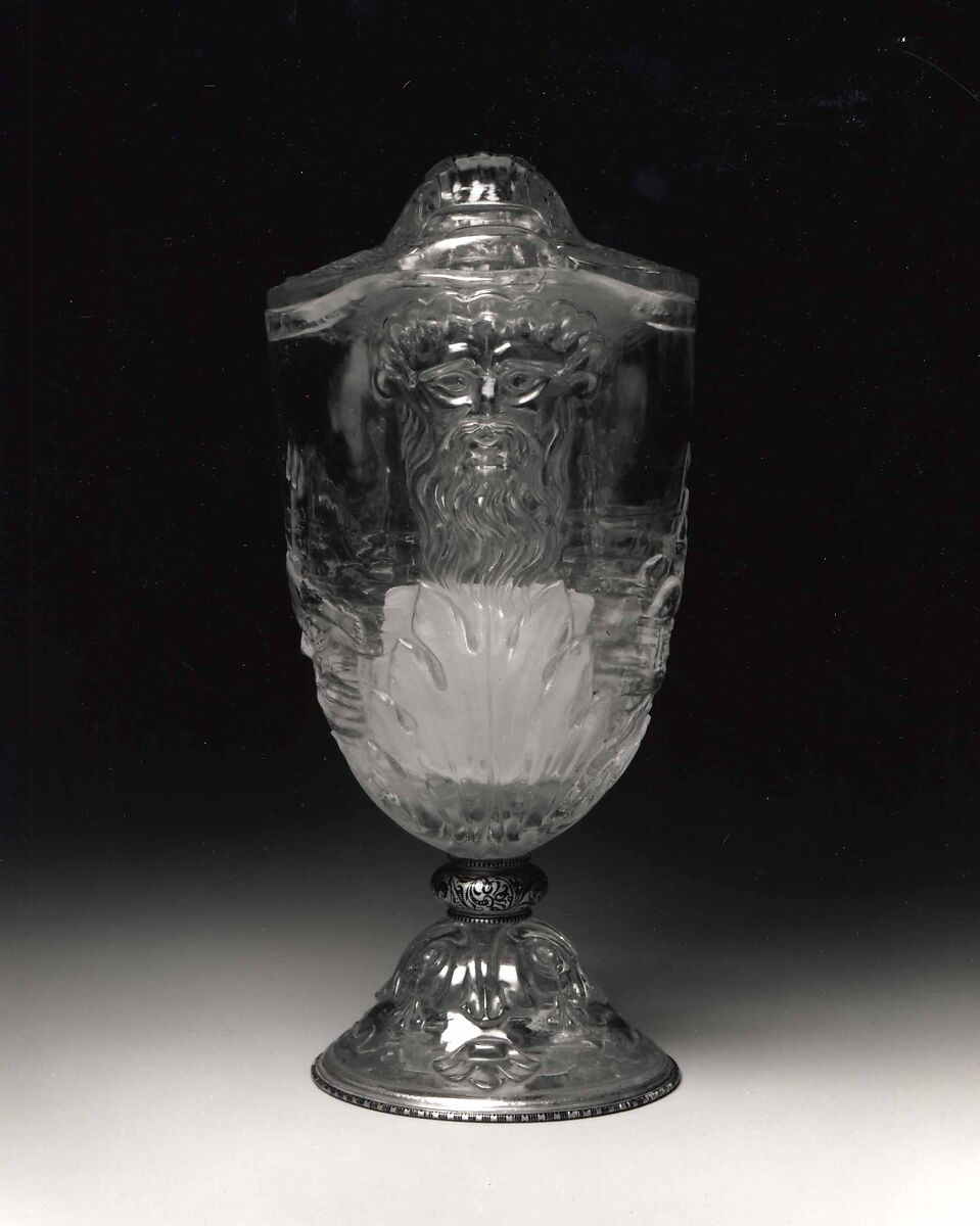 Ewer: Neptune and Amphitrite, Rock crystal, cut on the wheel, enameled gold., probably German (Aachen) or French (Paris)