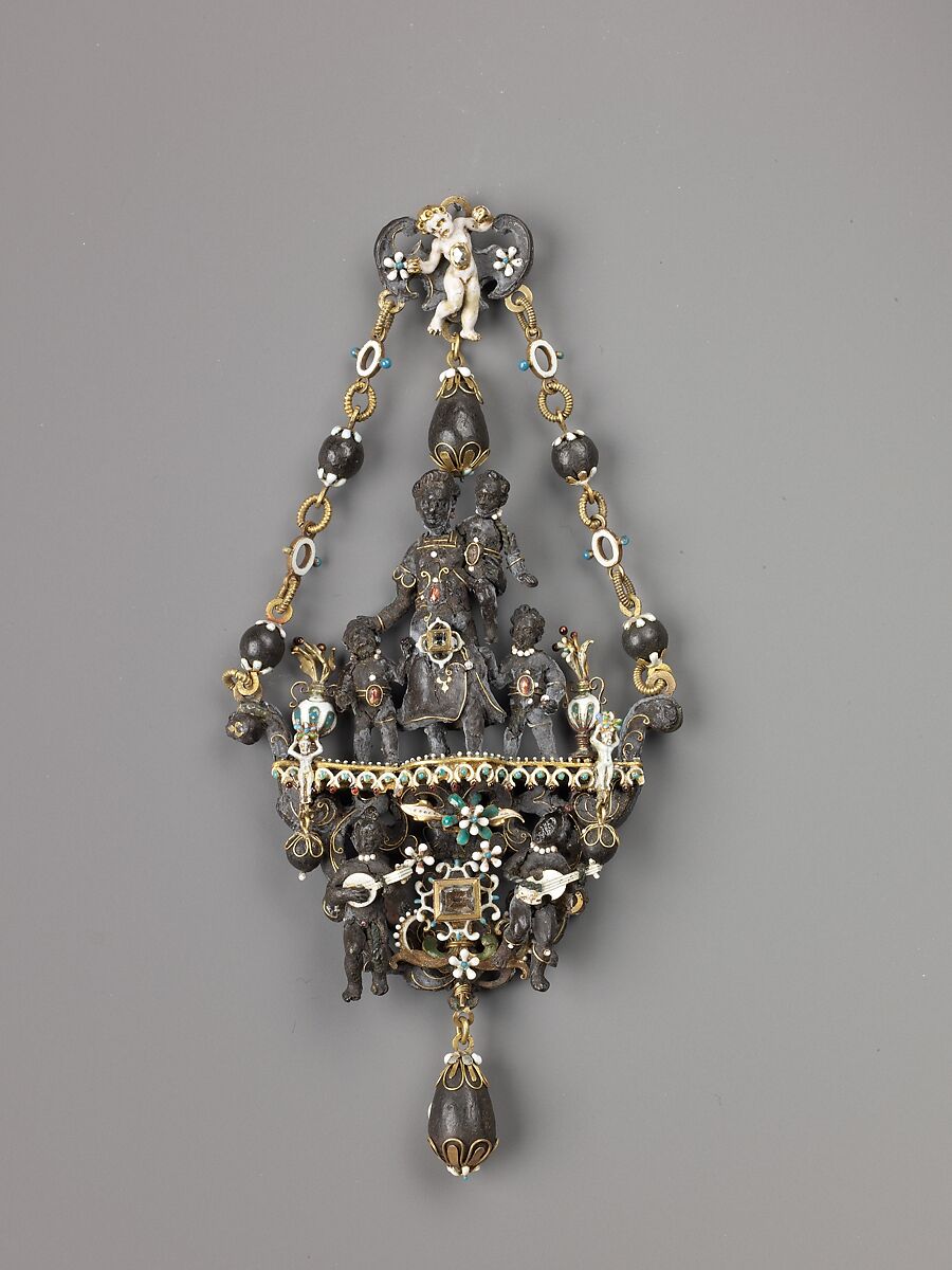 Pendant of "Ambergris", Black composition, gold, enamel, and diamonds., probably Western Europe, possibly Paris 